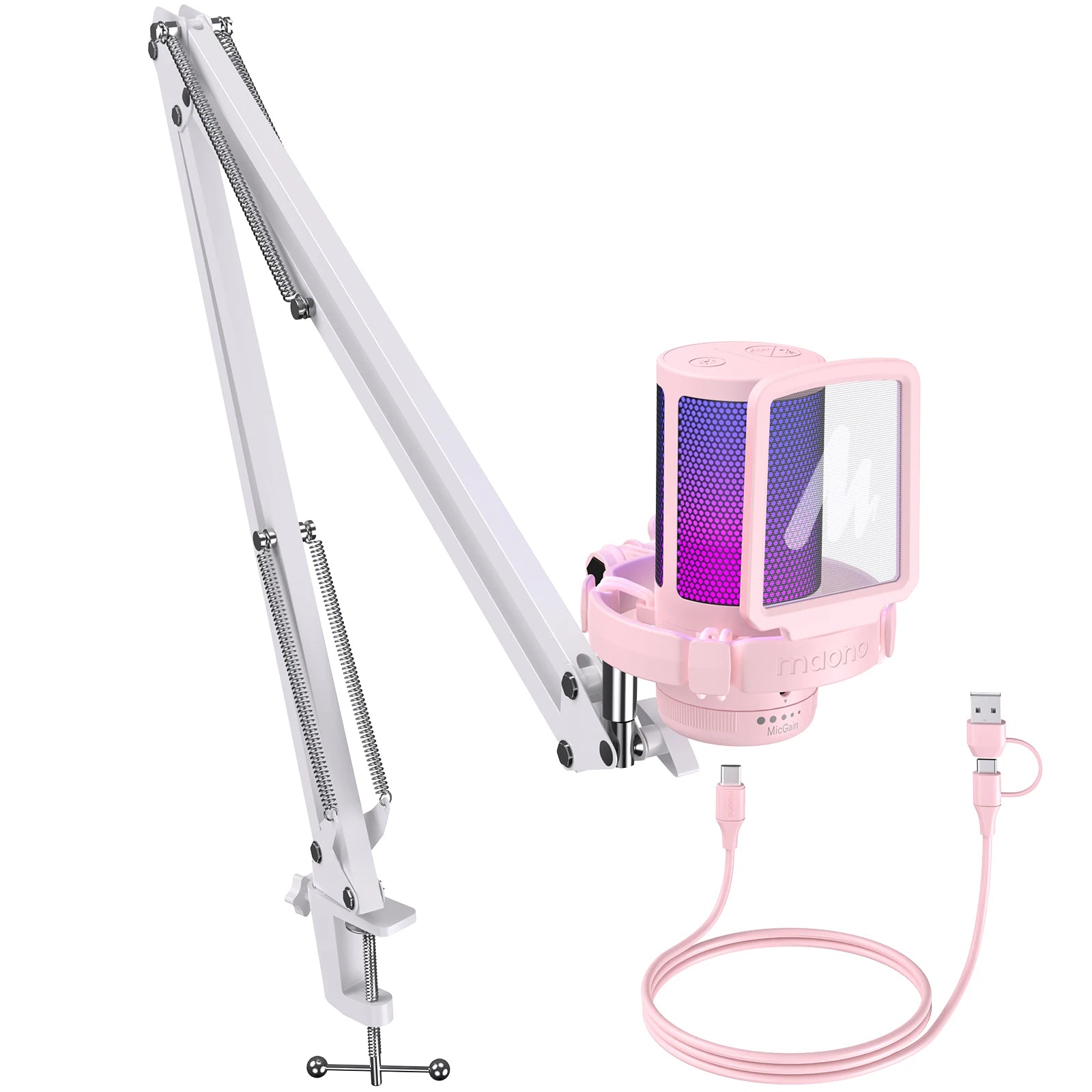 maono DGM20S Gaming USB Microphone Condenser Mic with RGB Light Noise Cancellation Boom Arm for Streaming Podcast YouTube Tiktok