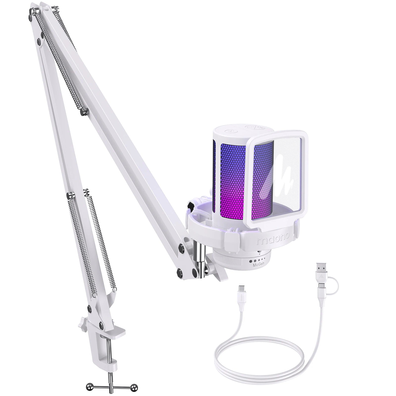 maono DGM20S Gaming USB Microphone Condenser Mic with RGB Light Noise Cancellation Boom Arm for Streaming Podcast YouTube Tiktok