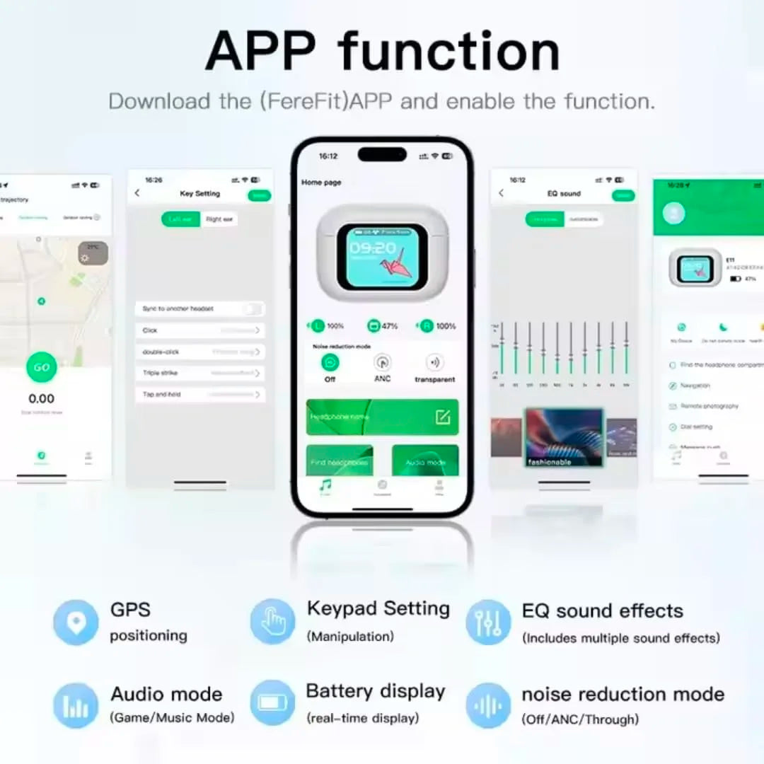 UYUXIO BT 5.4 Wireless Earphone ANC ENC Earbuds with LCD Screen High Sound Quality Headphonew with Noise Cancelling Ear Buds