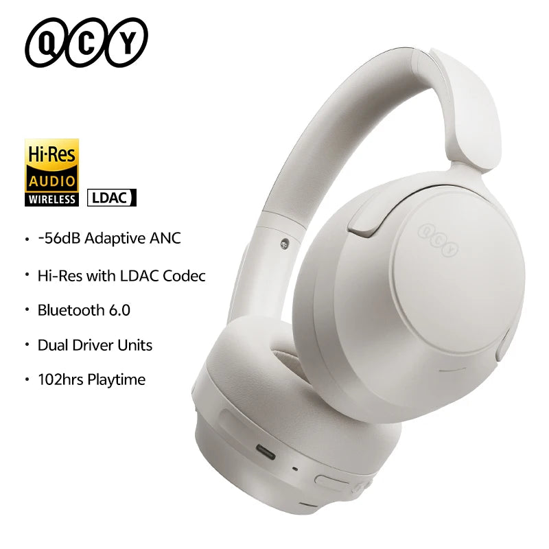 QCY H3S -56dB Adaptive ANC Over Ear Headphone Hi-Res LDAC Spatial Sound Wireless Earphone Bluetooth 6.0 Dual Driver 102H Headset
