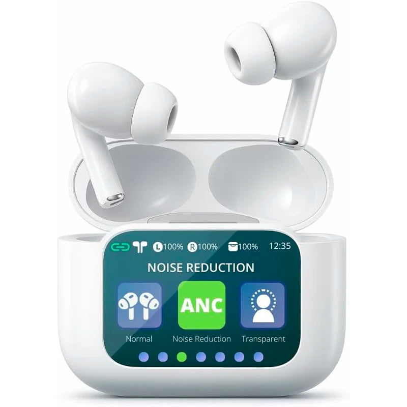 UYUXIO BT 5.4 Wireless Earphone ANC ENC Earbuds with LCD Screen High Sound Quality Headphonew with Noise Cancelling Ear Buds