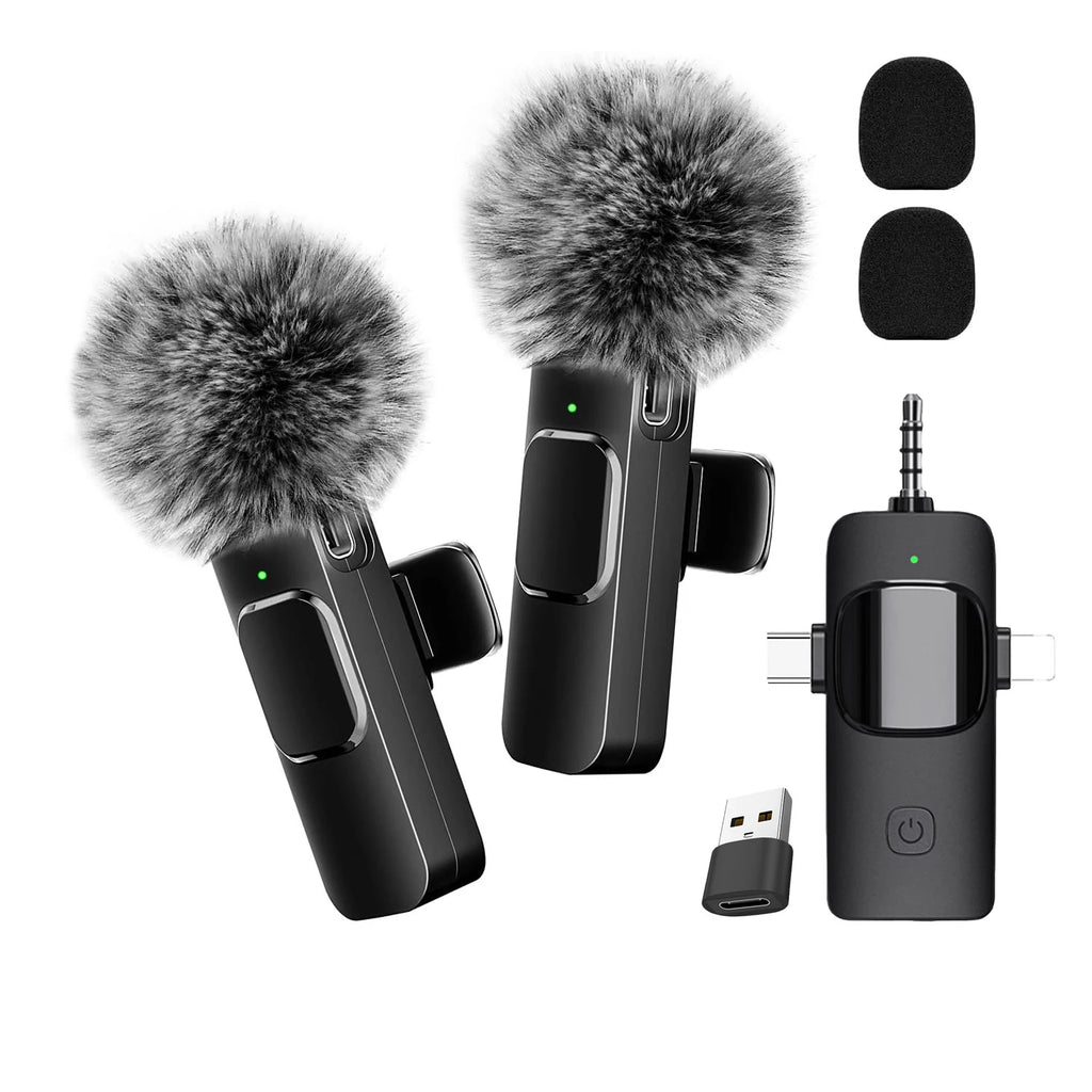 2025 Hot 4 In 1 Wireless Lavalier Microphone for iPhone Android 3.5mm for Radio Live Recording Noise Reduction Mini Microphone