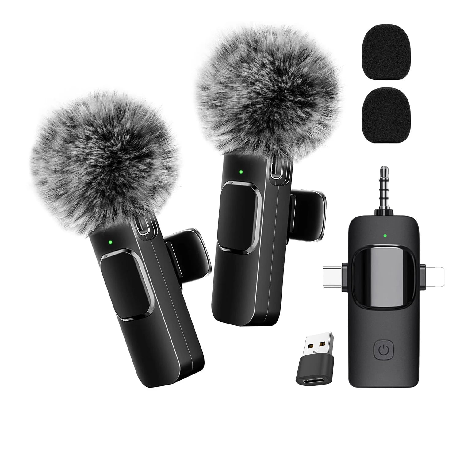 2025 Hot 4 In 1 Wireless Lavalier Microphone for iPhone Android 3.5mm for Radio Live Recording Noise Reduction Mini Microphone