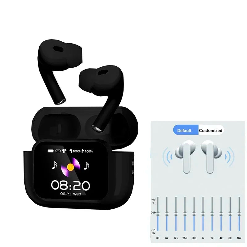 UYUXIO BT 5.4 Wireless Earphone ANC ENC Earbuds with LCD Screen High Sound Quality Headphonew with Noise Cancelling Ear Buds