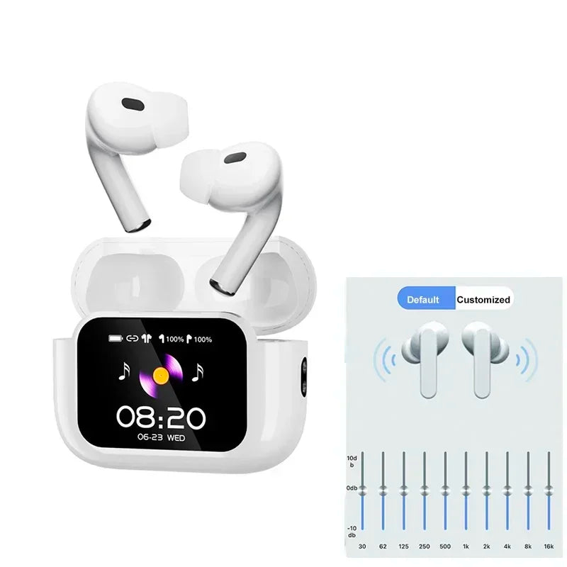 UYUXIO BT 5.4 Wireless Earphone ANC ENC Earbuds with LCD Screen High Sound Quality Headphonew with Noise Cancelling Ear Buds