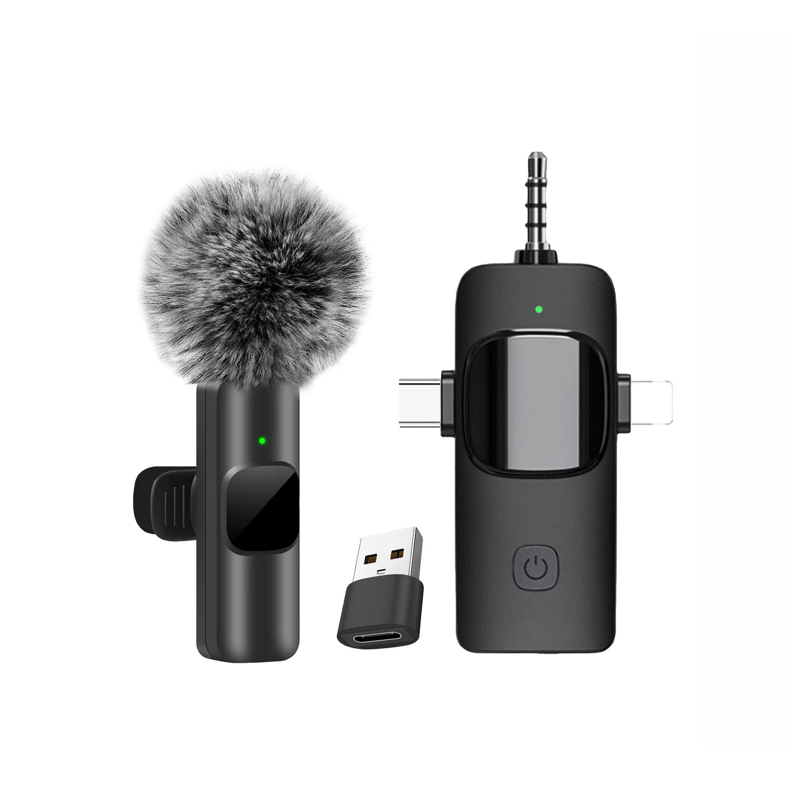 2025 Hot 4 In 1 Wireless Lavalier Microphone for iPhone Android 3.5mm for Radio Live Recording Noise Reduction Mini Microphone